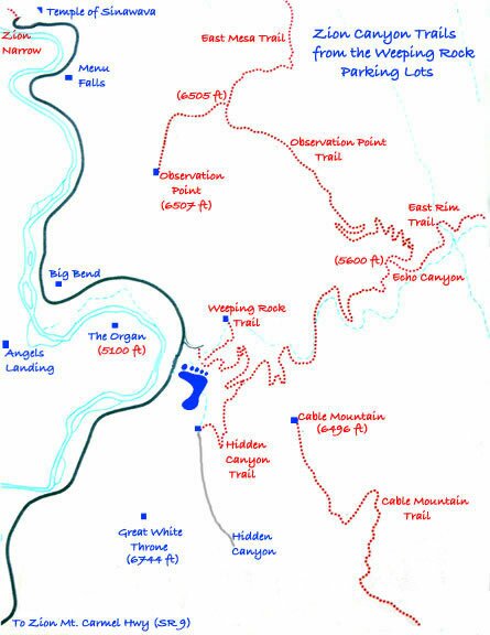 Zion's Weeping Rock map