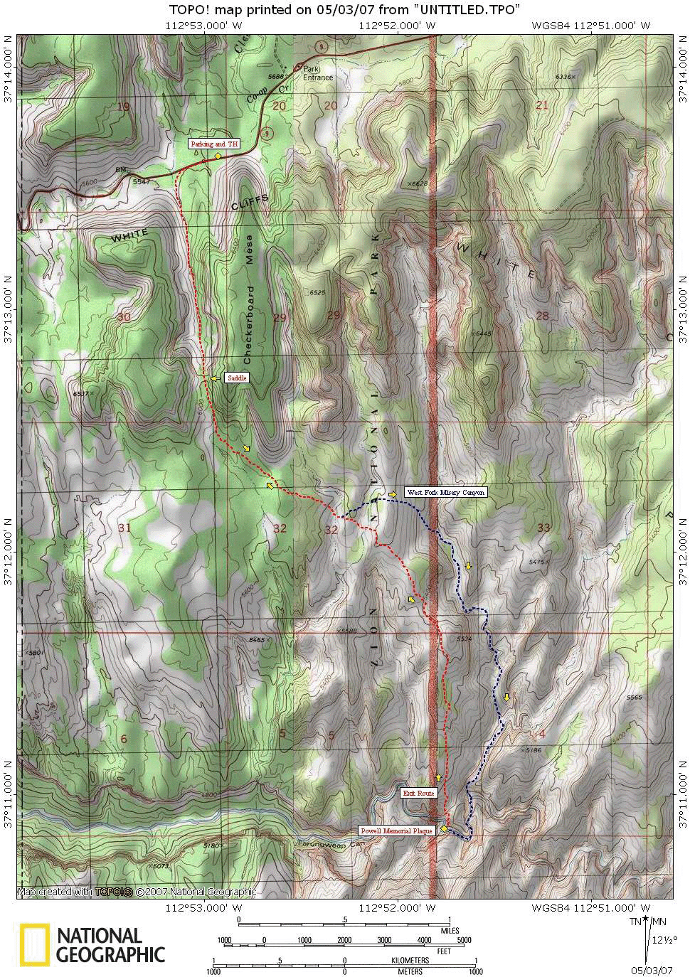 Parunuweap Canyon Trail Map