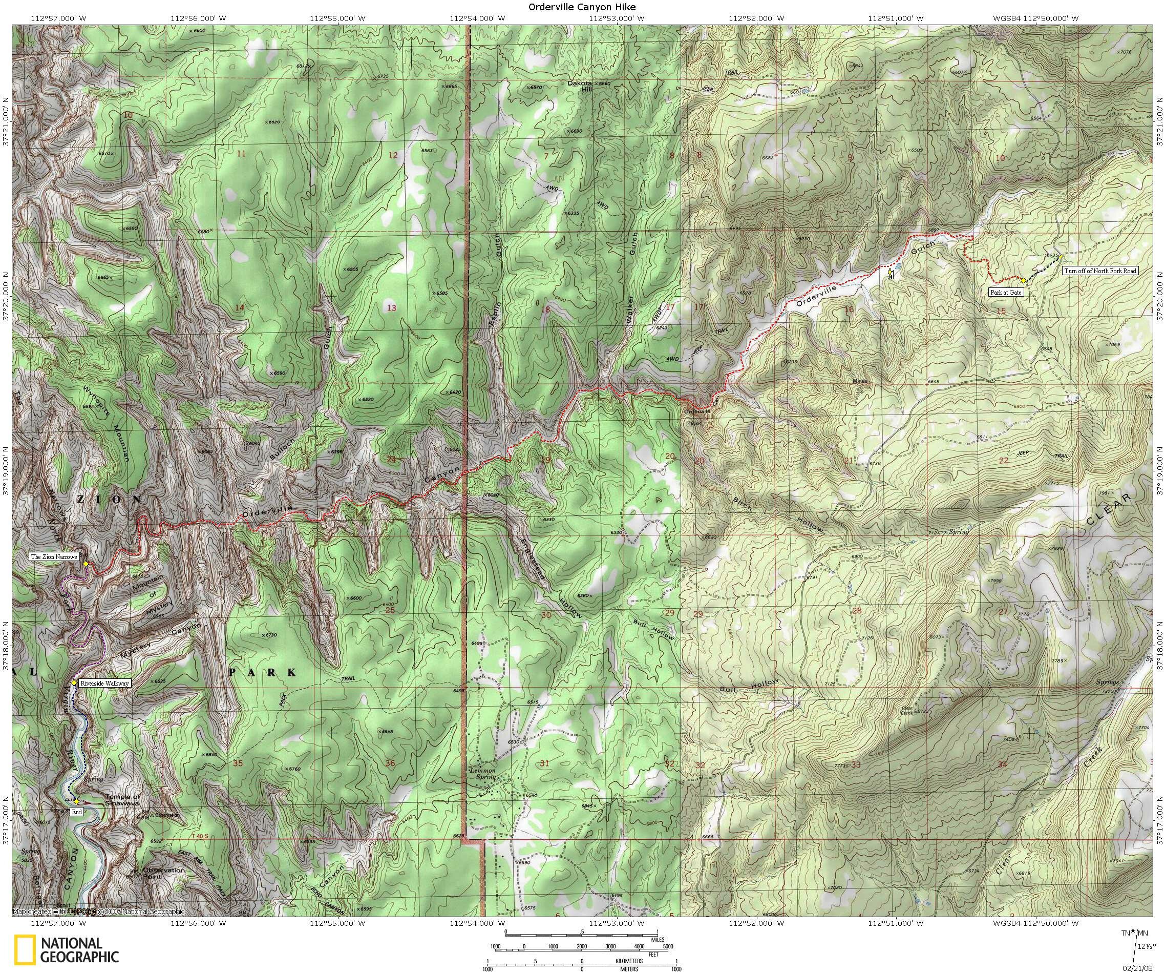 Orderville Canyon Map