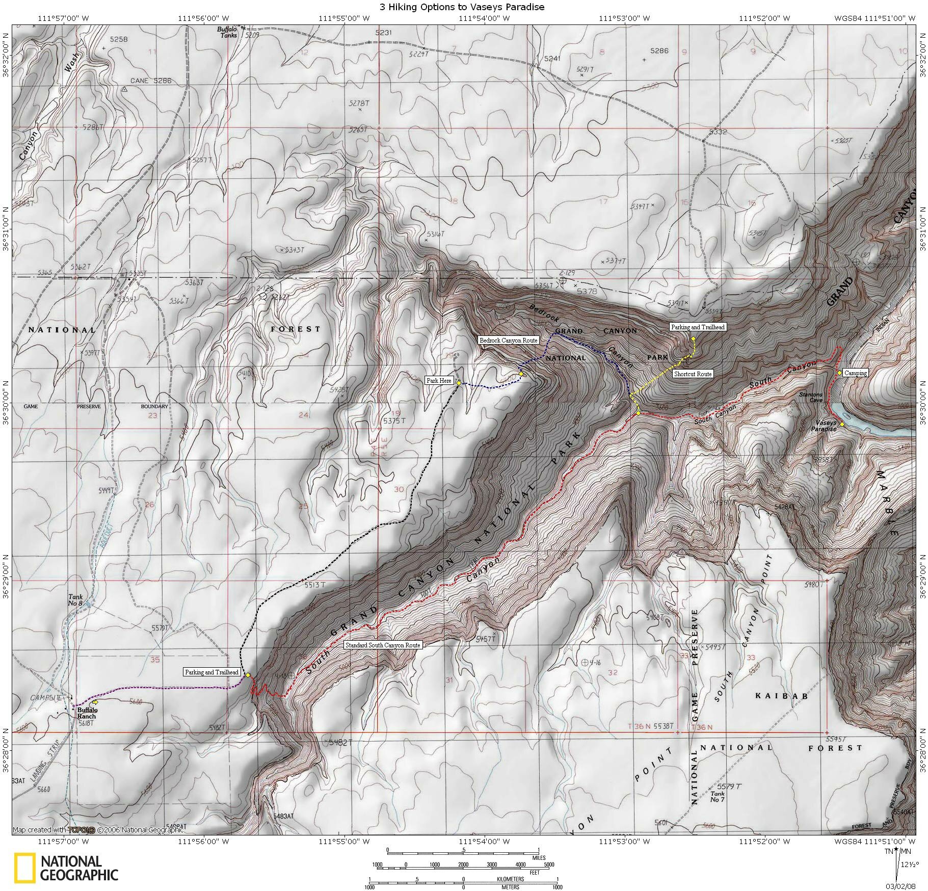 Map: South Canyon to Vaseys Paradise