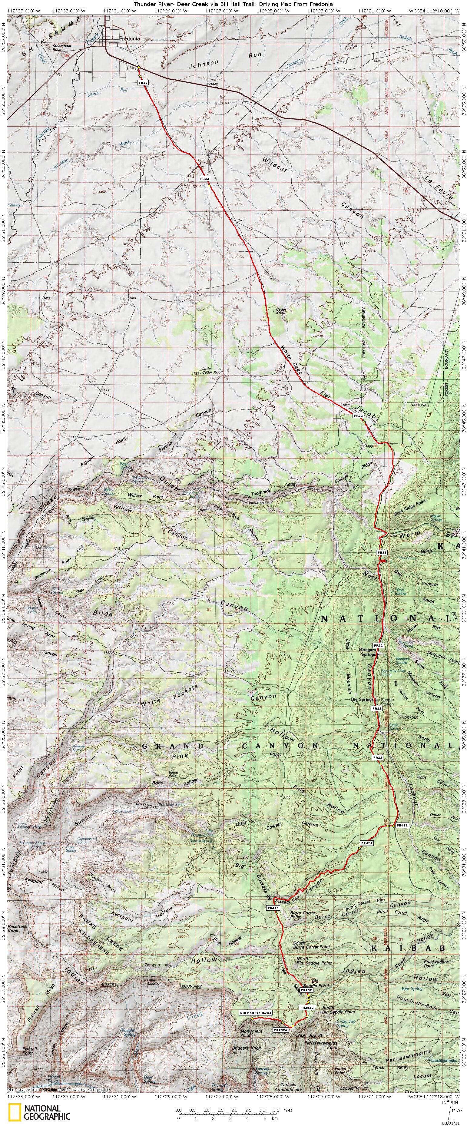 Map Driving to Monument Point in Grand Canyon