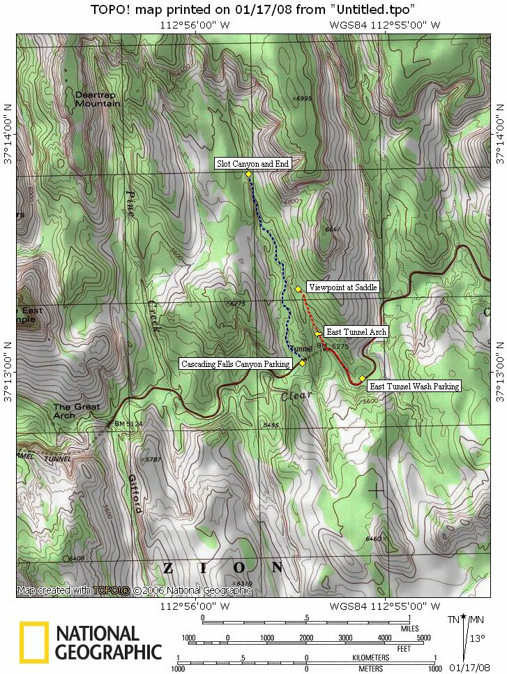 Tunnel Canyon Map - Cascading Falls Map